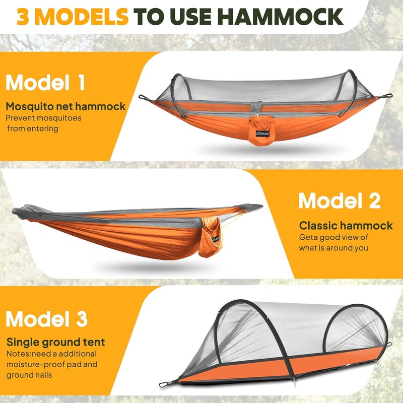 Chihee Ultra-Light Travel Camping Hammock Pop-up Net Hammock 660lbs Load Capacity,Breathable,Quick-Drying Parachute Nylon 2 Premium Carabiners,2 Tree Slings Included for Outdoor Backpacking Hiking - Image 4